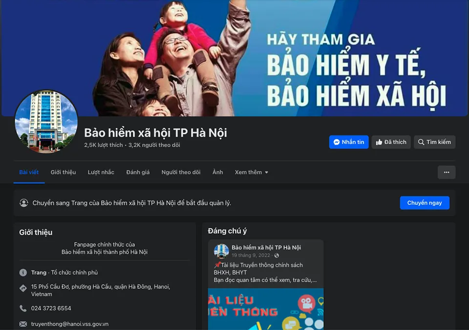 Hơn 3.200 người theo dõi, hàng nghìn lượt like, chia sẻ fanpage của BHXH Hà Nội