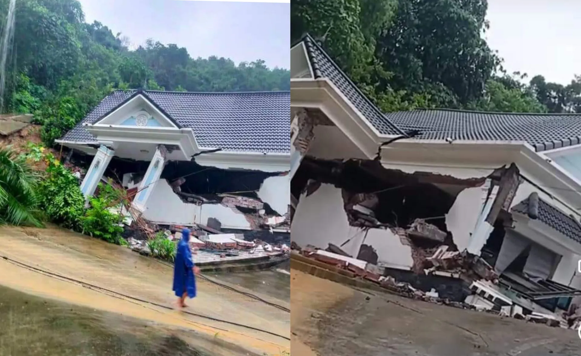 Sau mưa lớn, một biệt thự ở Hà Nội bị đổ sập trong đêm