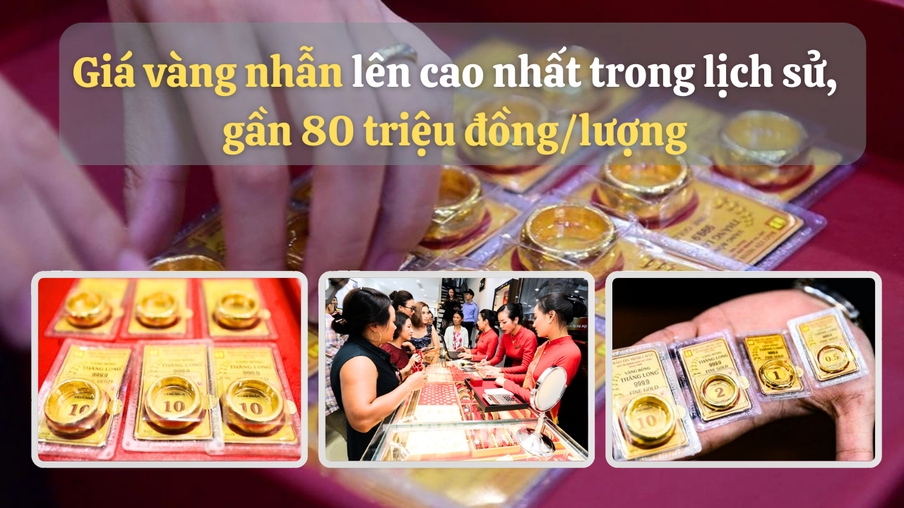 Giá vàng nhẫn lên cao nhất trong lịch sử, gần 80 triệu đồng/lượng