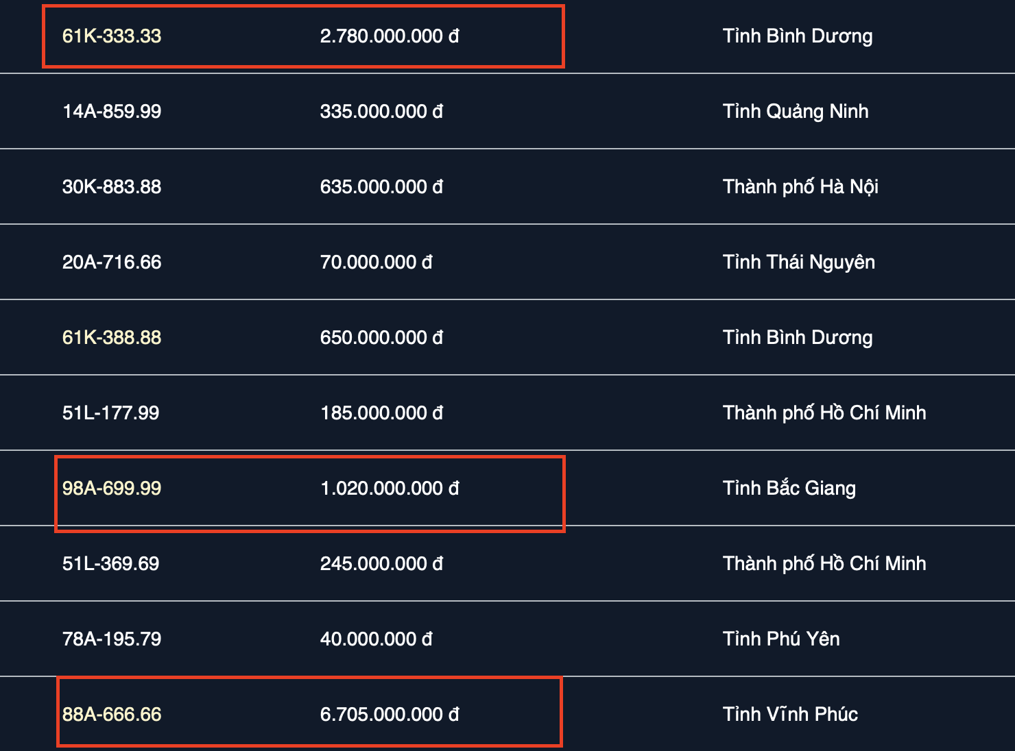 Bất ngờ với kết quả đấu giá biển số VIP 666.66 và 333.33